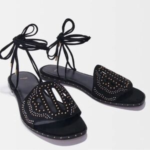 NWT MAJE Flat Tie Sandals with Studs in sz. EU 38